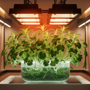 Catnip plants growing hydroponically indoors under grow lights