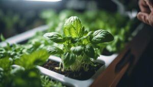 Sunlight on an herb growing hydroponically, representing hydroponic herb light requirements