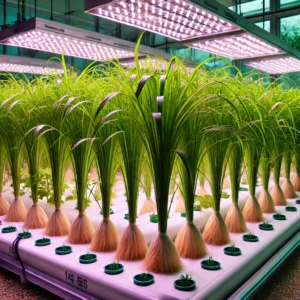 Lemongrass growing hydroponically under grow lights indoors