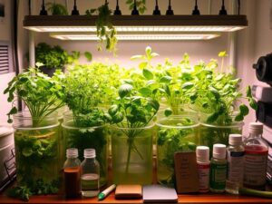 Supplies needed for indoor hydroponic herb gardening