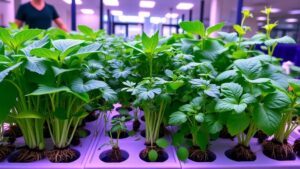 Beautiful herbs growing in an hydroponic garden that are disease free